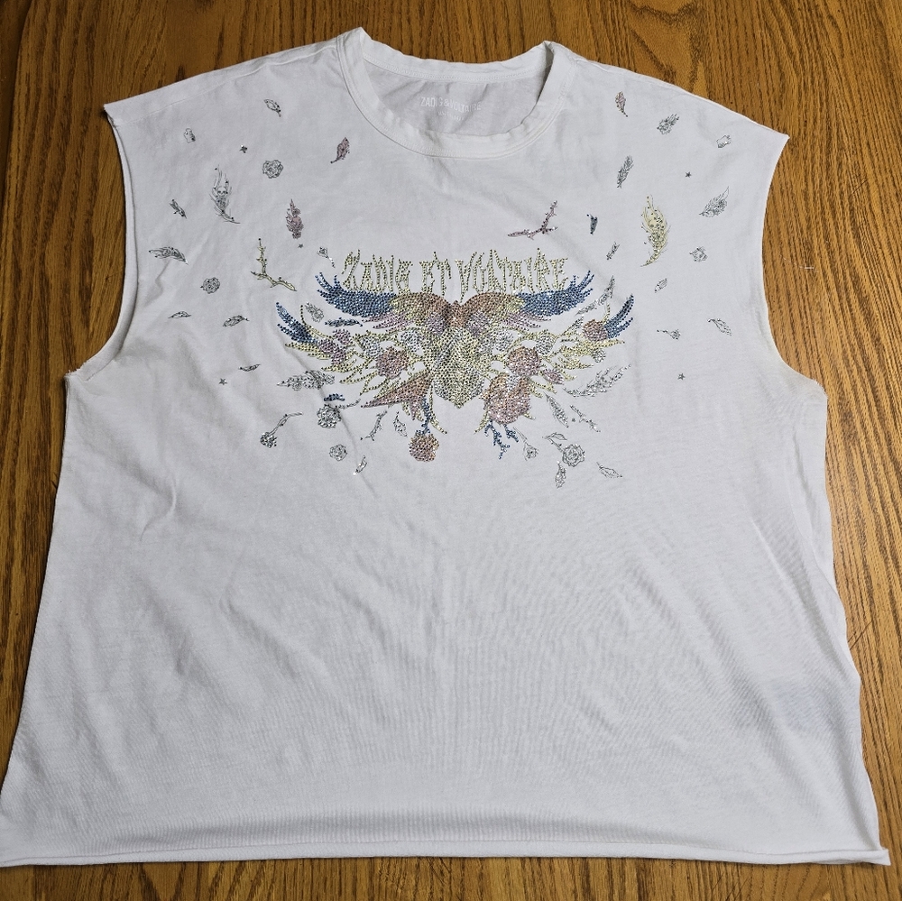 Zadig and Voltaire Cécilia Concert Diamanté Tank Top White Size Large - Picture 4 of 8